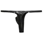 Tangas de cuero sintético brillante y atractivas para hombre, con diseño de refuerzo en la parte delantera, corte en forma de T, cintura baja, ropa interior erótica, calzoncillos de estilo «sissy». - Imagen 2