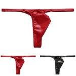 Tangas de cuero sintético brillante y atractivas para hombre, con diseño de refuerzo en la parte delantera, corte en forma de T, cintura baja, ropa interior erótica, calzoncillos de estilo «sissy». - Imagen 6