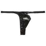 Tangas de cuero sintético brillante y atractivas para hombre, con diseño de refuerzo en la parte delantera, corte en forma de T, cintura baja, ropa interior erótica, calzoncillos de estilo «sissy». - Imagen 3