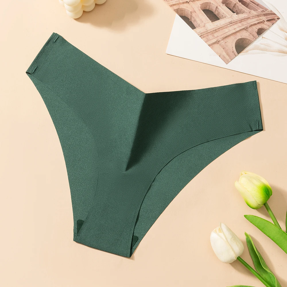 BZEL 4PCS/Set Sexy Bikini - Bragas de seda helada sin costuras con estampado de leopardo para mujer, ropa interior femenina de talle bajo, alta elasticidad y suaves.