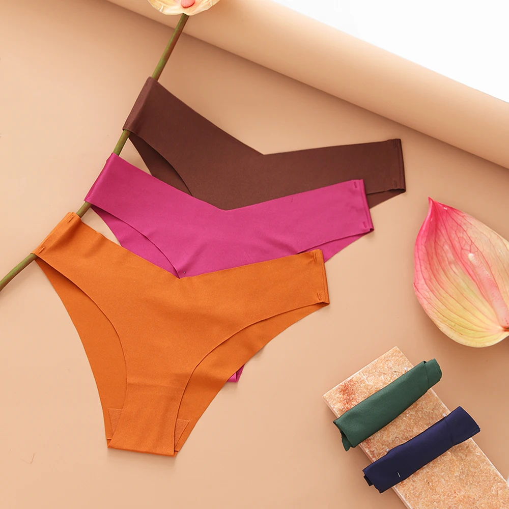 BZEL 4PCS/Set Sexy Bikini - Bragas de seda helada sin costuras con estampado de leopardo para mujer, ropa interior femenina de talle bajo, alta elasticidad y suaves.