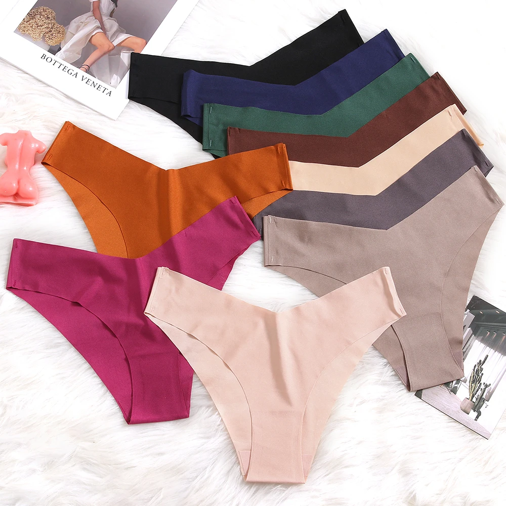 BZEL 4PCS/Set Sexy Bikini - Bragas de seda helada sin costuras con estampado de leopardo para mujer, ropa interior femenina de talle bajo, alta elasticidad y suaves.