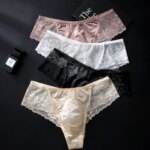 Paquete de 4 Tangas Sexys de Cintura Baja para Hombre con Bolsa de Contorno 3D, Encaje, Alta Elasticidad, Tallas Grandes Disponibles en Ropa Interior Masculina