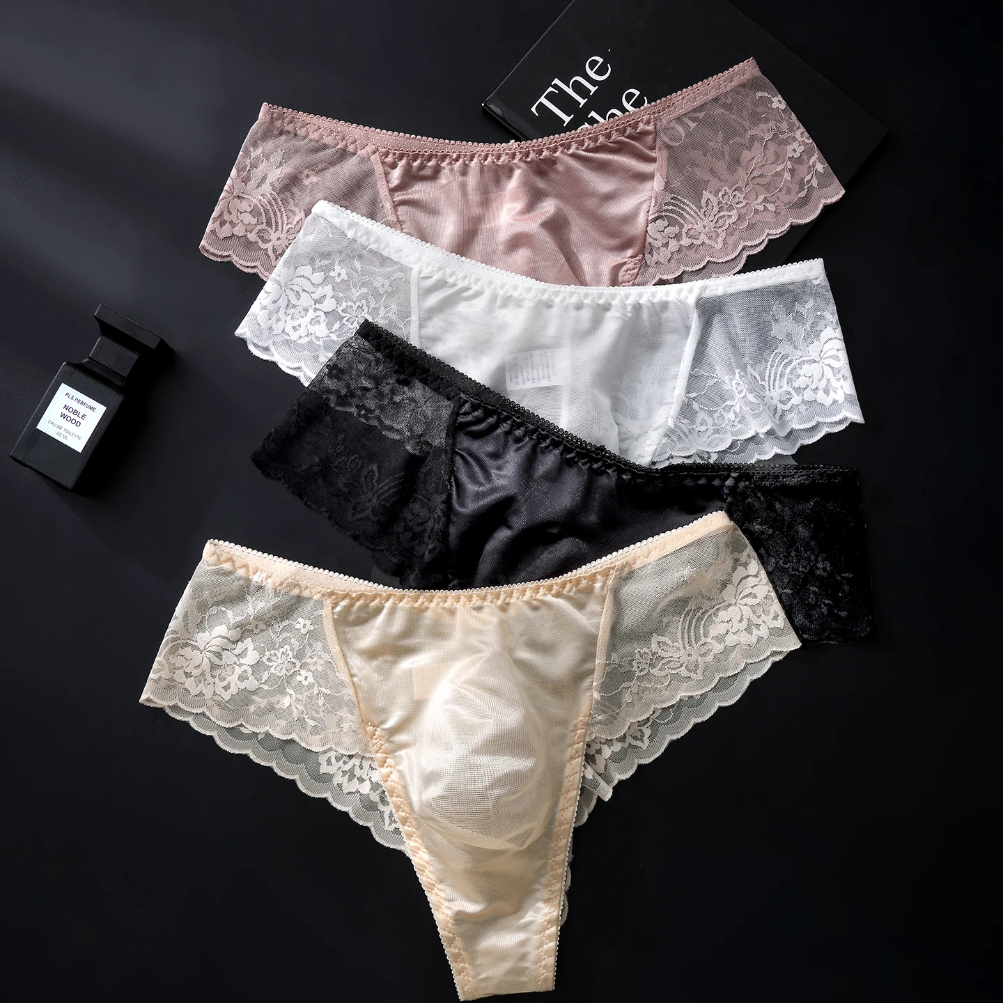 Paquete de 4 Tangas Sexys de Cintura Baja para Hombre con Bolsa de Contorno 3D, Encaje, Alta Elasticidad, Tallas Grandes Disponibles en Ropa Interior Masculina