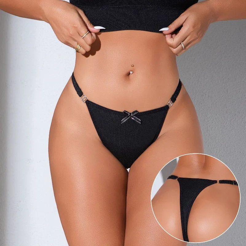 Tanga Sexy de tiro bajo para mujer, ropa interior elegante con decoración de lazo liso, lencería Sexy, tangas cómodas y transpirables, 1 Uds.