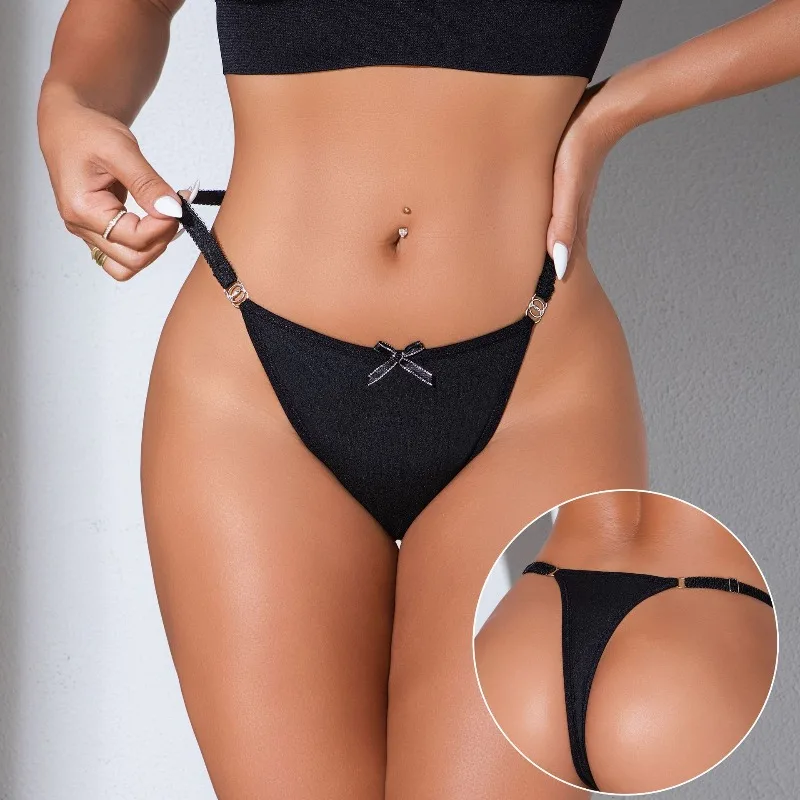 Tanga Sexy de tiro bajo para mujer, ropa interior elegante con decoración de lazo liso, lencería Sexy, tangas cómodas y transpirables, 1 Uds.