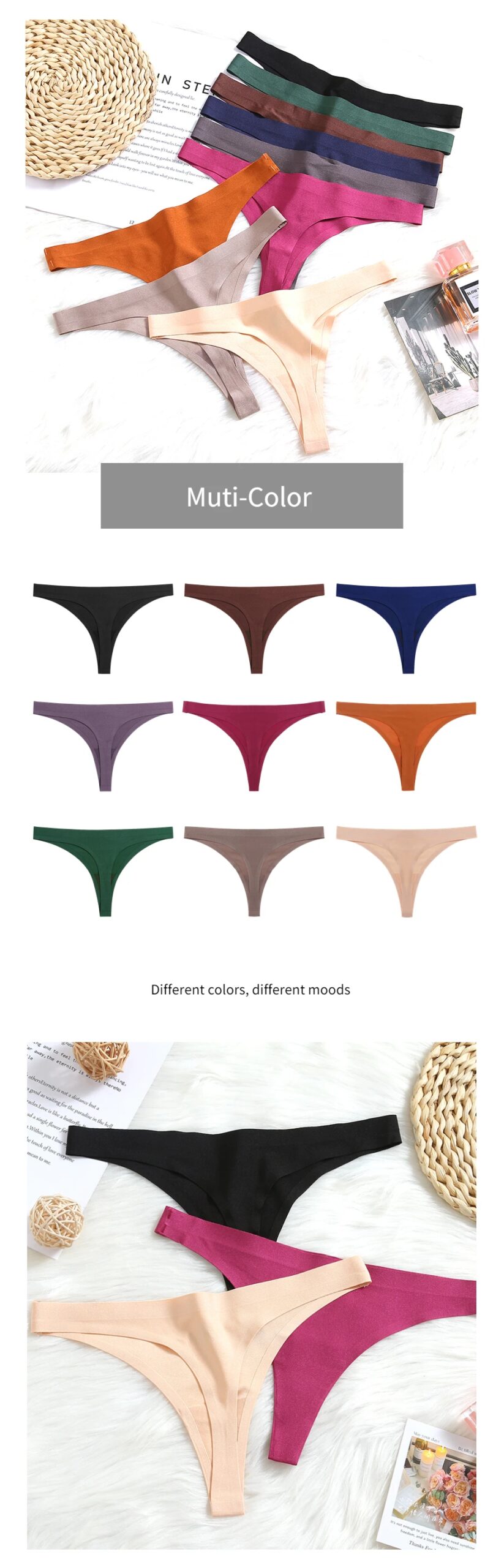 WarmSteps-Conjunto de Bikini para mujer, tangas de tiro bajo, lencería femenina ajustada para Yoga, ropa interior antimanchas sin costuras 3XL, 10 Uds./Set