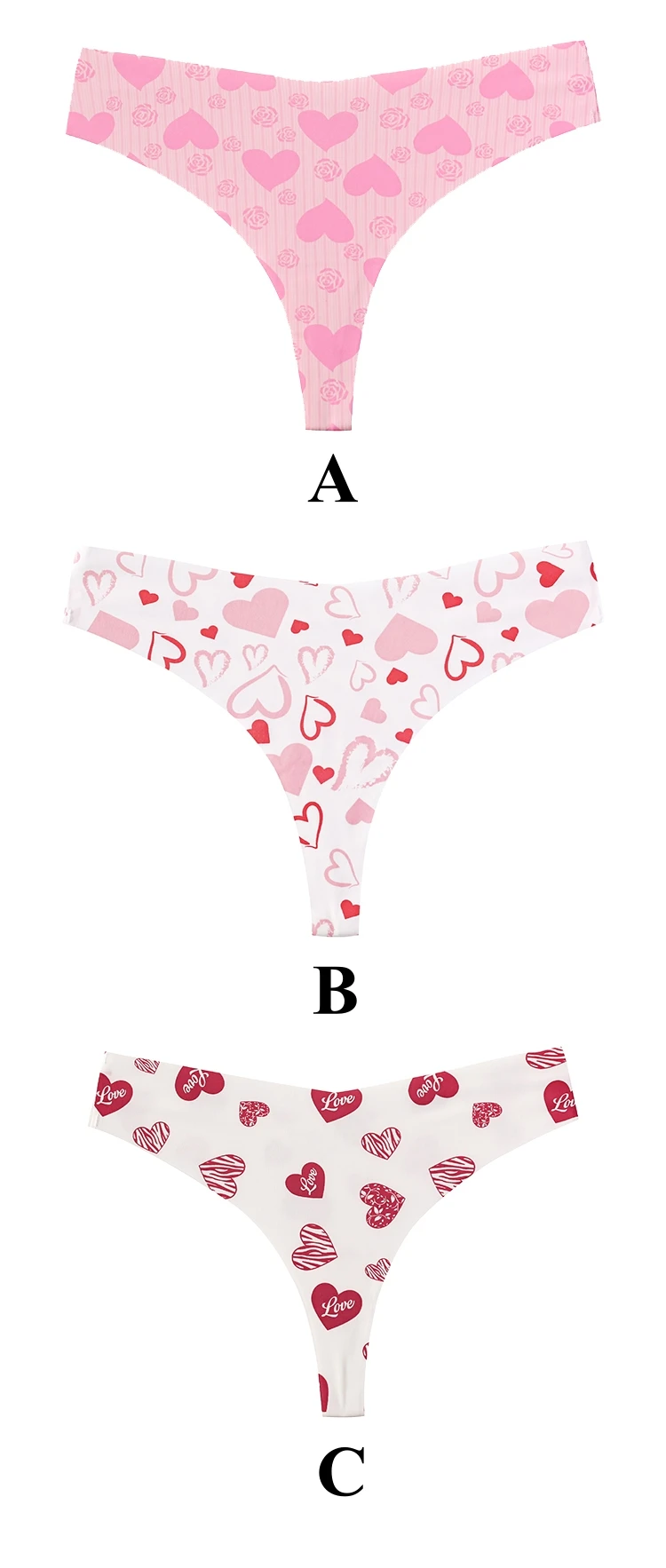 AIVEITE Tanga sin costuras con estampado de corazones para mujer, sexy, de talle bajo, ropa interior suave, transpirable, cómoda, invisible, para uso diario y deportivo
