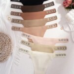 8 Paquetes de Tangas Sin Costuras de Color Sólido con Pedrería LOVE para Mujer, de Talle Bajo, de Seda Helada, Elásticas de Una Pieza, Que No se Suben, Conjunto de Bragas Nude Tipo T