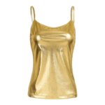 Camisola para mujer, chaleco con tirantes finos, espalda descubierta de metal, estilo europeo, color puro, longitud regular, ... - Imagen 3