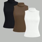 Conjunto de Tres Piezas de Chaleco Casual de Cuello Redondo en Color Sólido para Primavera, Verano y Otoño, Estilo Europeo y Americano