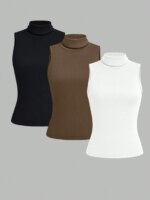 Conjunto de Tres Piezas de Chaleco Casual de Cuello Redondo en Color Sólido para Primavera, Verano y Otoño, Estilo Europeo y Americano
