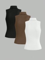 Conjunto de Tres Piezas de Chaleco Casual de Cuello Redondo en Color Sólido para Primavera, Verano y Otoño, Estilo Europeo y Americano - Imagen 2