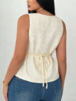 Chaleco de punto para mujer, ideal para el verano, sin mangas, con botones dorados, cuello cuadrado, elegante, cómodo, para uso diario, modelo 2026. - Imagen 2