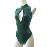 Mono Sexy con cremallera frontal y cuello alto, sin mangas, ajustado, de cuero de PVC brillante, monos para mujer, mono de baile en barra de talla grande - Imagen 5