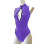 Mono Sexy con cremallera frontal y cuello alto, sin mangas, ajustado, de cuero de PVC brillante, monos para mujer, mono de baile en barra de talla grande - Imagen 2