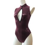 Mono Sexy con cremallera frontal y cuello alto, sin mangas, ajustado, de cuero de PVC brillante, monos para mujer, mono de baile en barra de talla grande