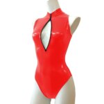 Mono Sexy con cremallera frontal y cuello alto, sin mangas, ajustado, de cuero de PVC brillante, monos para mujer, mono de baile en barra de talla grande - Imagen 4