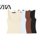 Camiseta sin Mangas de Color Puro, Estilo ZR, Versátil, Moda para el Trabajo, Ropa de Mujer, Verano 2026, Tela de Poliéster