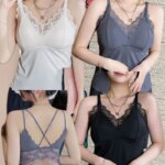 1 unidad de camisola interior de encaje para mujer con tirantes, con relleno, sexy, sin mangas, de seda helada - Imagen 6