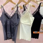 1 unidad de camisola interior de encaje para mujer con tirantes, con relleno, sexy, sin mangas, de seda helada - Imagen 4