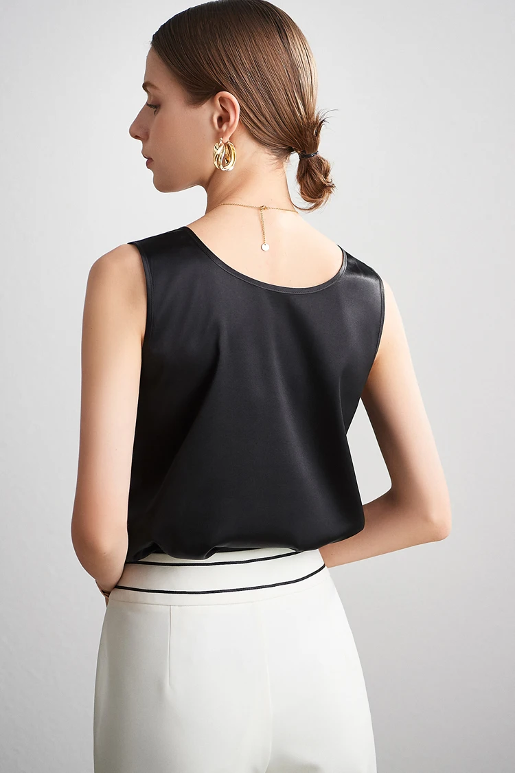 Sueño de agua. Camisetas sin mangas básicas y cómodas para mujer, 100 % seda auténtica, camiseta elegante sin mangas con cuello redondo, chalecos de verano lisos 2025, blanco, rosa, beige