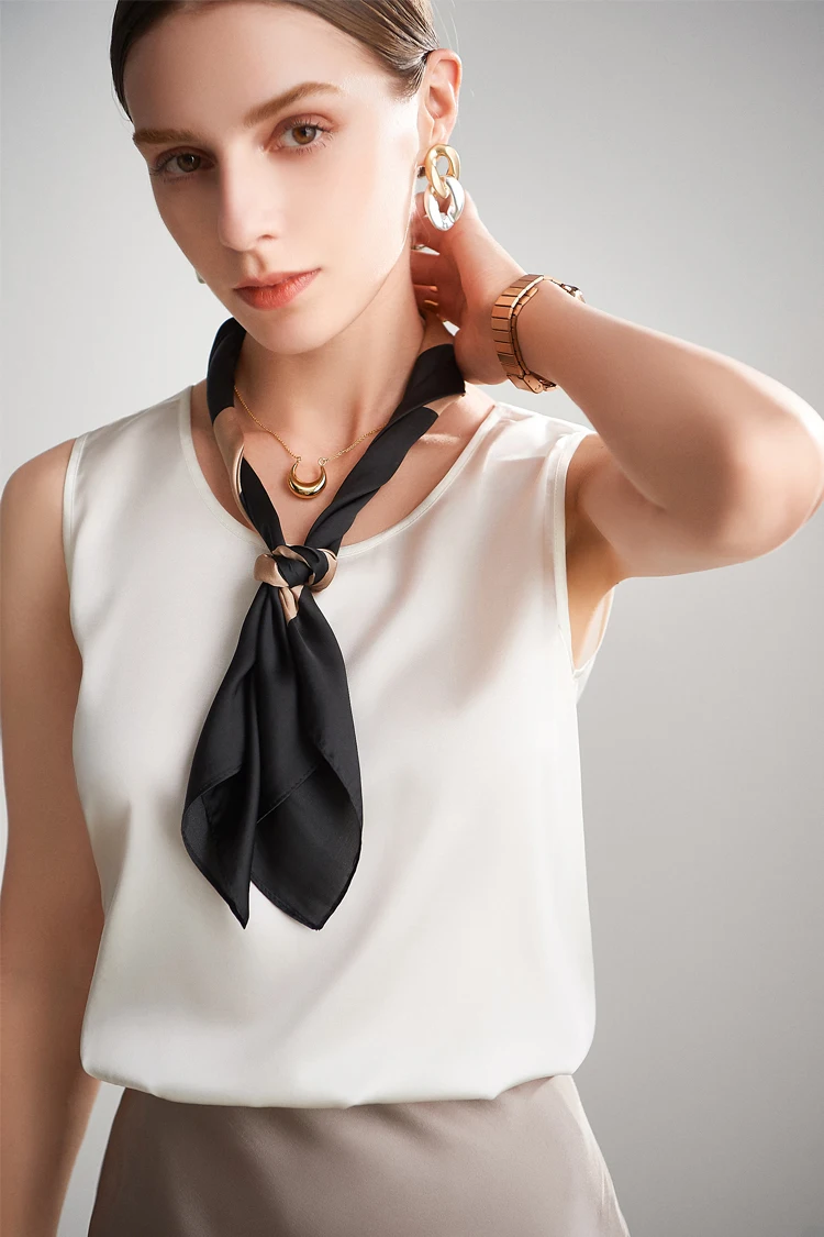 Sueño de agua. Camisetas sin mangas básicas y cómodas para mujer, 100 % seda auténtica, camiseta elegante sin mangas con cuello redondo, chalecos de verano lisos 2025, blanco, rosa, beige