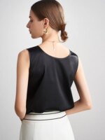 Sueño de agua. Camisetas sin mangas básicas y cómodas para mujer, 100 % seda auténtica, camiseta elegante sin mangas con cuello redondo, chalecos de verano lisos 2025, blanco, rosa, beige - Imagen 4