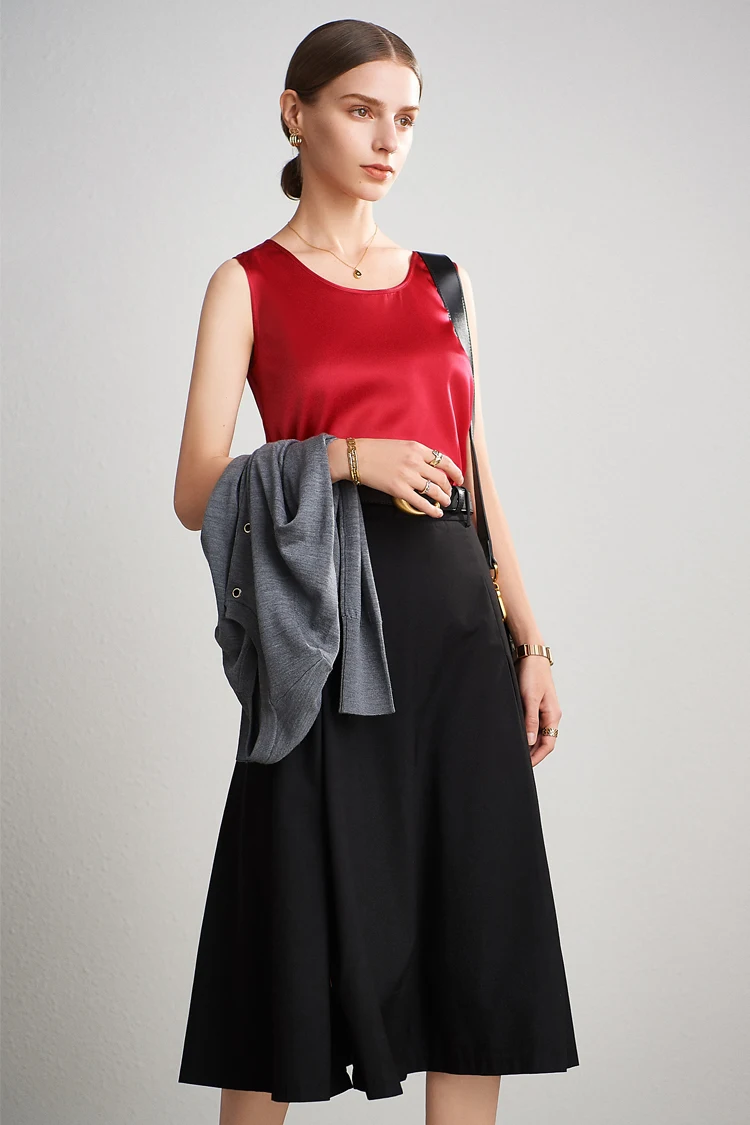 Sueño de agua. Camisetas sin mangas básicas y cómodas para mujer, 100 % seda auténtica, camiseta elegante sin mangas con cuello redondo, chalecos de verano lisos 2025, blanco, rosa, beige