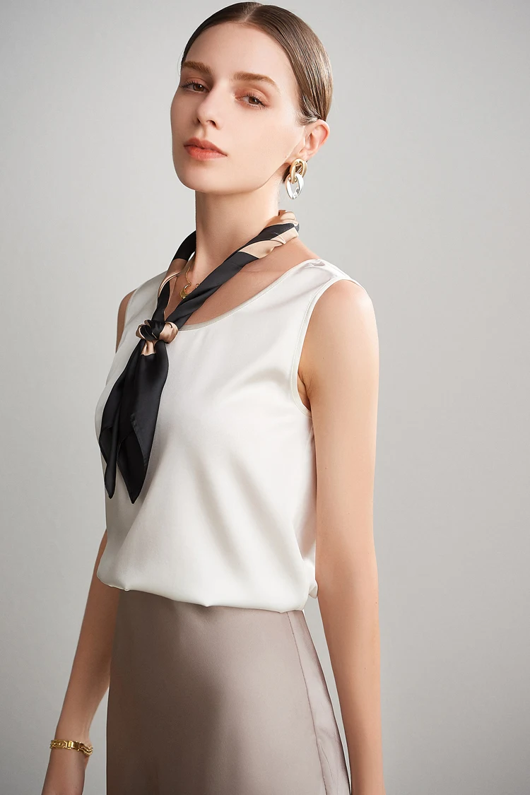 Sueño de agua. Camisetas sin mangas básicas y cómodas para mujer, 100 % seda auténtica, camiseta elegante sin mangas con cuello redondo, chalecos de verano lisos 2025, blanco, rosa, beige