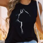 Camiseta sin mangas holgada informal grande con estampado de gato para mujer, camiseta sin mangas, chaleco ajustado, Tops, ropa de calle