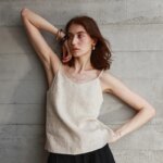 Tops de lino 100% de verano para mujer, Tops con tirantes ajustables y cuello en V sin mangas, Top corto blanco nuevo informal, ropa de calle básica a la moda, camisola - Imagen 2