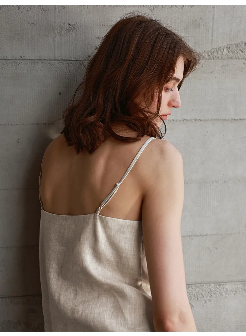 Tops de lino 100% de verano para mujer, Tops con tirantes ajustables y cuello en V sin mangas, Top corto blanco nuevo informal, ropa de calle básica a la moda, camisola