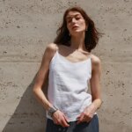 Tops de lino 100% de verano para mujer, Tops con tirantes ajustables y cuello en V sin mangas, Top corto blanco nuevo informal, ropa de calle básica a la moda, camisola - Imagen 5