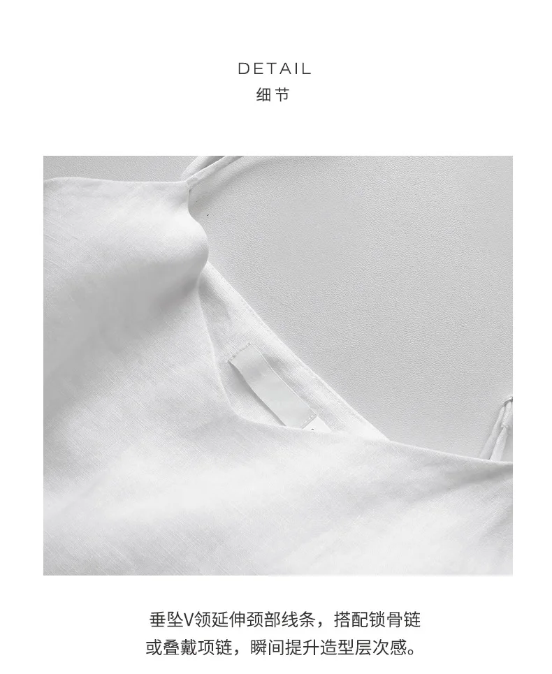 Tops de lino 100% de verano para mujer, Tops con tirantes ajustables y cuello en V sin mangas, Top corto blanco nuevo informal, ropa de calle básica a la moda, camisola