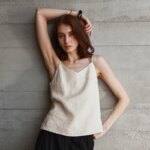 Tops de lino 100% de verano para mujer, Tops con tirantes ajustables y cuello en V sin mangas, Top corto blanco nuevo informal, ropa de calle básica a la moda, camisola - Imagen 6