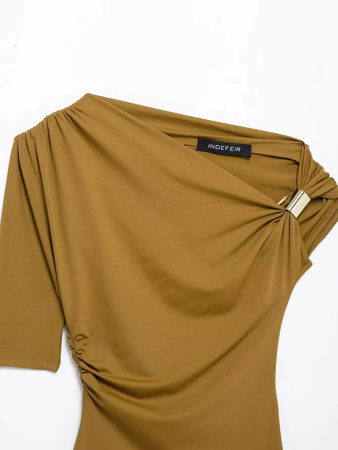 HH 2025-Chaleco arrugado asimétrico para mujer, camiseta Sexy con cuello ajustado y un hombro, ropa de calle