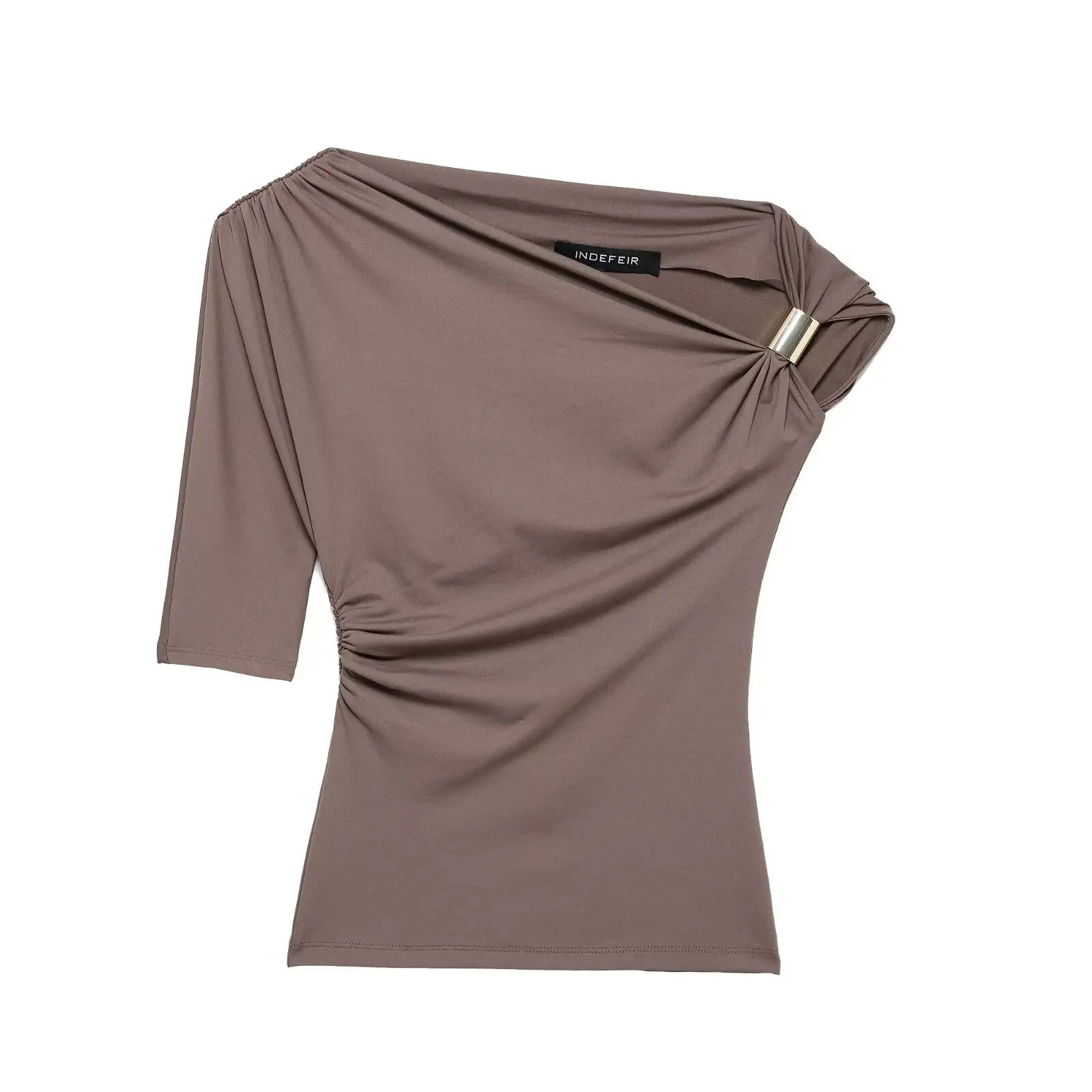 HH 2025-Chaleco arrugado asimétrico para mujer, camiseta Sexy con cuello ajustado y un hombro, ropa de calle