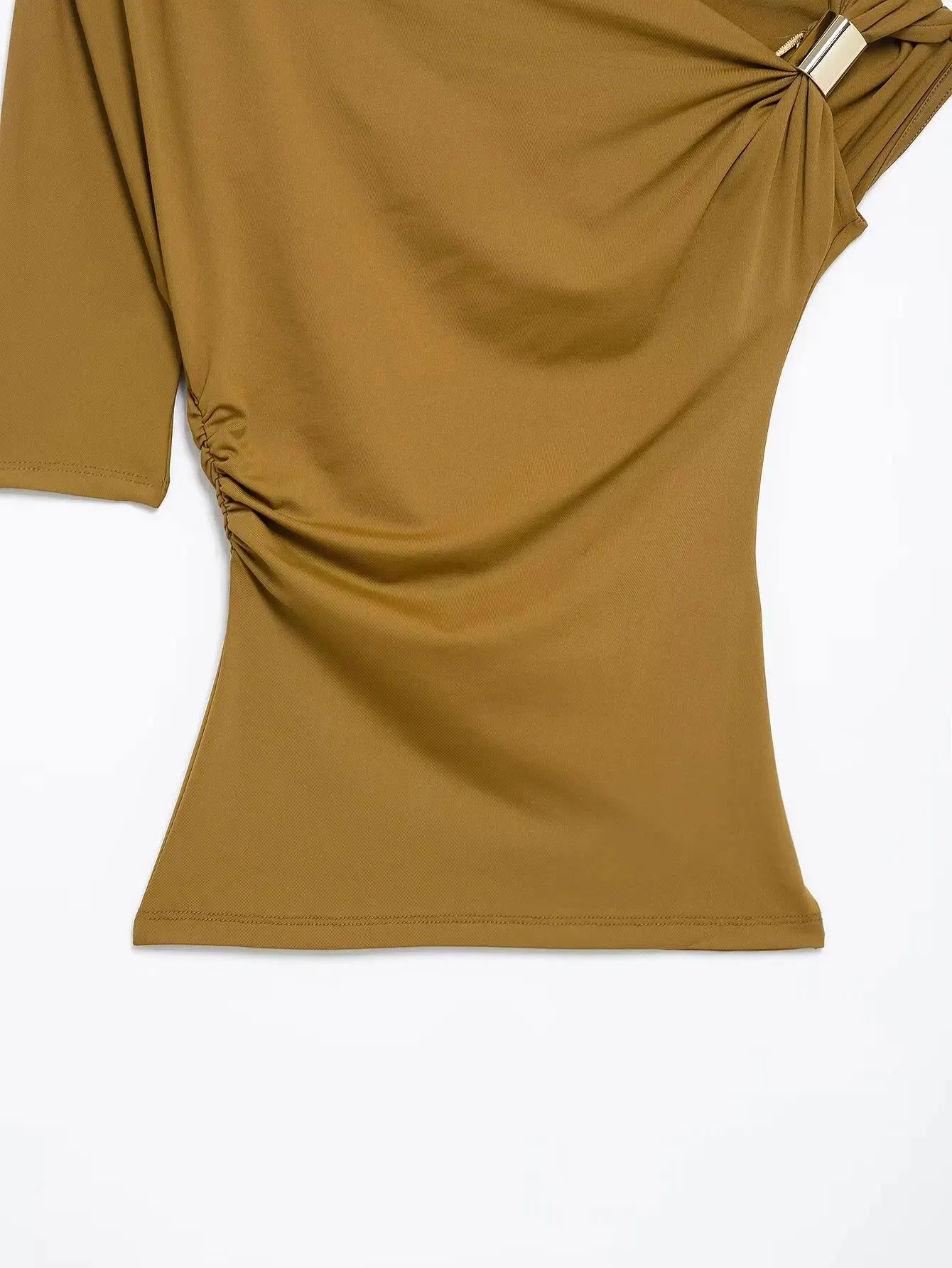 HH 2025-Chaleco arrugado asimétrico para mujer, camiseta Sexy con cuello ajustado y un hombro, ropa de calle