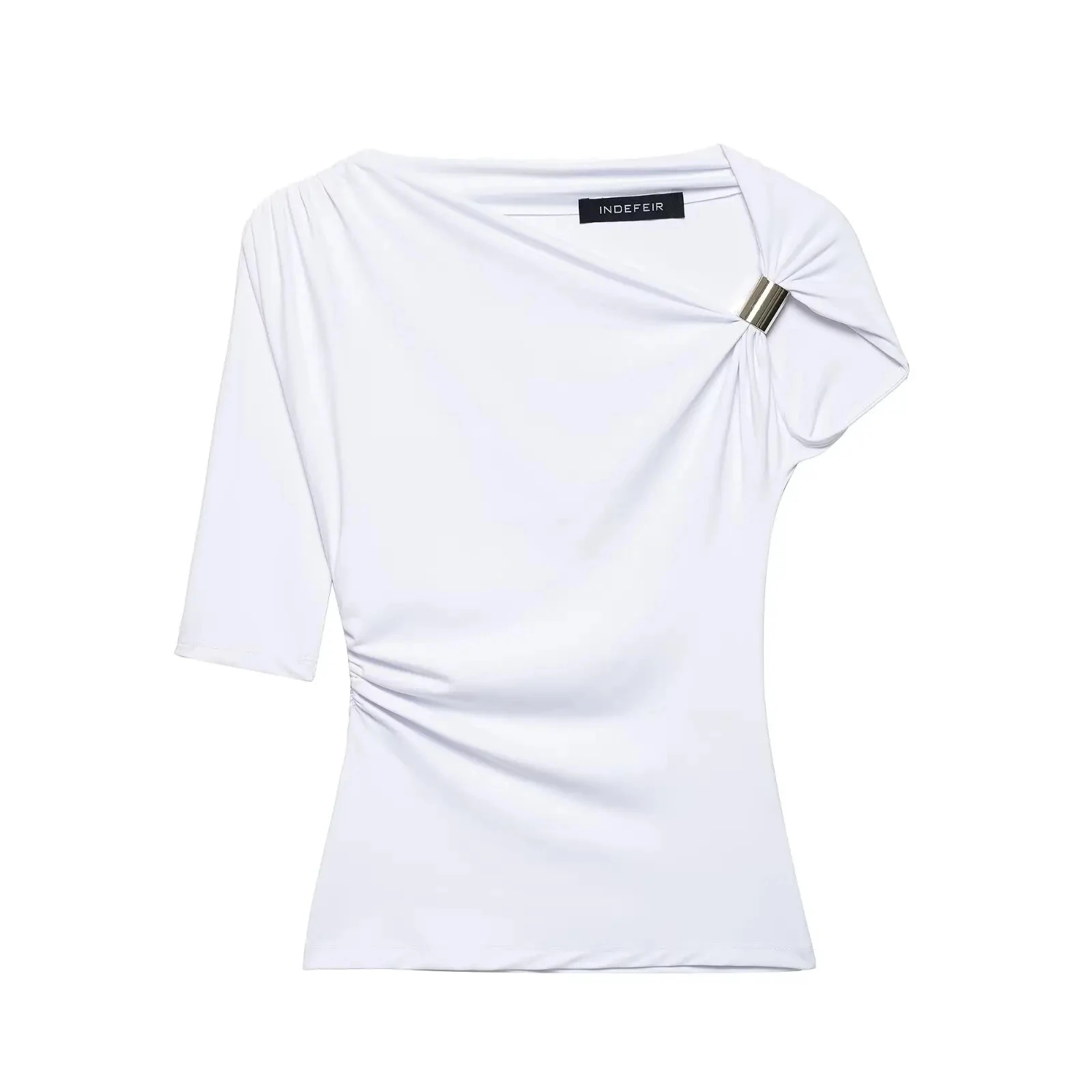 HH 2025-Chaleco arrugado asimétrico para mujer, camiseta Sexy con cuello ajustado y un hombro, ropa de calle