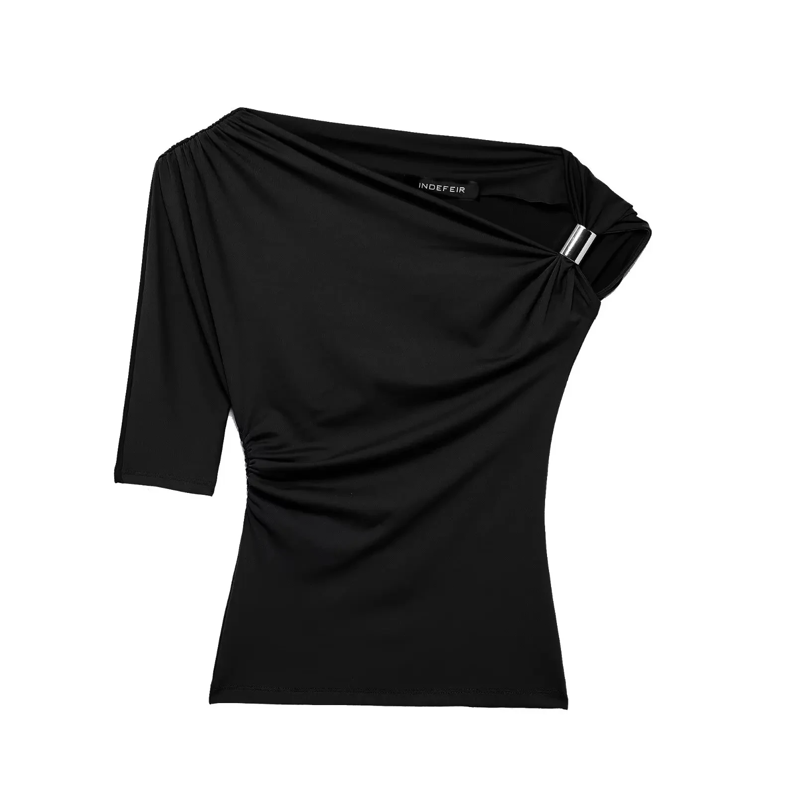HH 2025-Chaleco arrugado asimétrico para mujer, camiseta Sexy con cuello ajustado y un hombro, ropa de calle