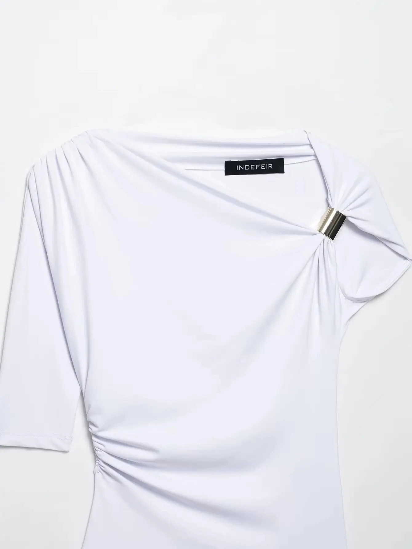HH 2025-Chaleco arrugado asimétrico para mujer, camiseta Sexy con cuello ajustado y un hombro, ropa de calle