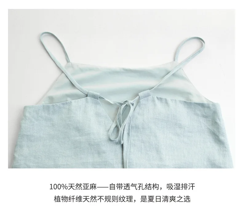 Camisetas sin mangas azules de lino 100% para mujer, chaleco Sexy con cordones y espalda descubierta sin mangas para verano, moda elegante para vacaciones, playa, calle alta, oficina