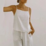 Camisetas sin mangas azules de lino 100% para mujer, chaleco Sexy con cordones y espalda descubierta sin mangas para verano, moda elegante para vacaciones, playa, calle alta, oficina - Imagen 2