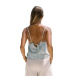 Camisetas sin mangas azules de lino 100% para mujer, chaleco Sexy con cordones y espalda descubierta sin mangas para verano, moda elegante para vacaciones, playa, calle alta, oficina - Imagen 5