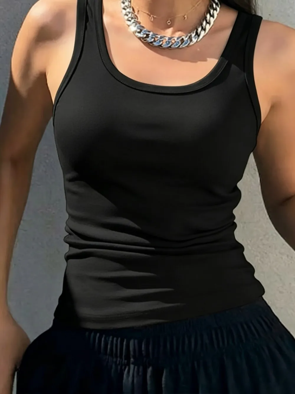 Camiseta sin mangas de algodón acanalado para mujer, cuello redondo, ajustada, suave, transpirable, informal, básica, para uso diario