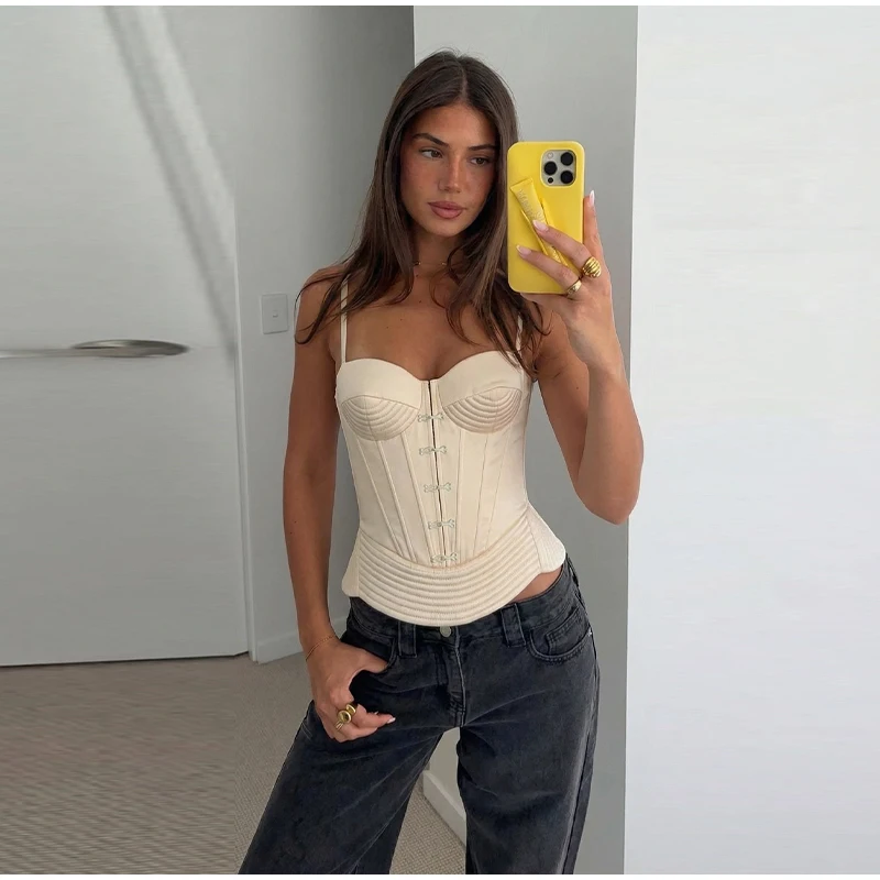 Camisola sin mangas con tirantes y espalda descubierta para mujer, estilo bandage, con diseño de espina de pescado, ajustada, de un solo pecho, color negro, elegante, para verano 2026 Camisola sin mangas con tirantes y espalda descubierta para mujer, estilo bandage, con diseño de espina de pescado, ajustada, de un solo pecho, color negro, elegante, para verano 2026