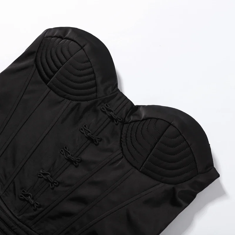 Camisola sin mangas con tirantes y espalda descubierta para mujer, estilo bandage, con diseño de espina de pescado, ajustada, de un solo pecho, color negro, elegante, para verano 2026 Camisola sin mangas con tirantes y espalda descubierta para mujer, estilo bandage, con diseño de espina de pescado, ajustada, de un solo pecho, color negro, elegante, para verano 2026