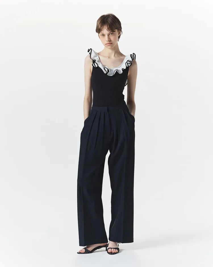 Camiseta sin mangas con cuello en U y volantes tridimensionales estilo japonés para mujer, ajustada, dulce y linda, para verano 2026