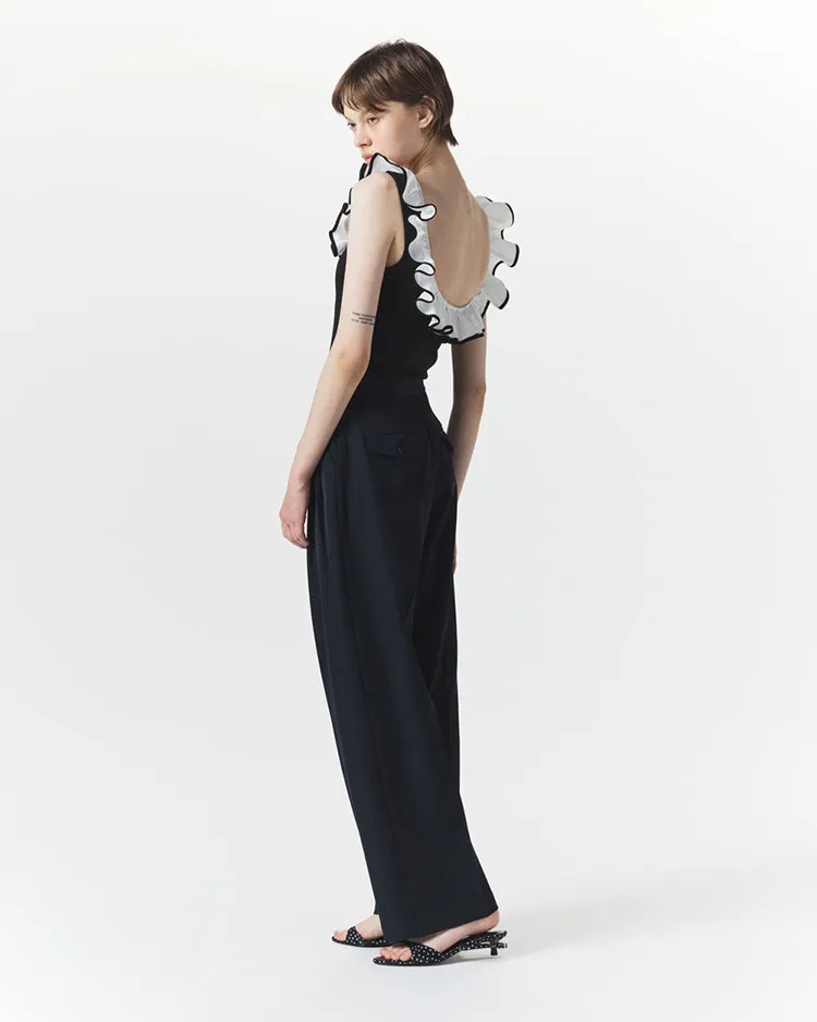 Camiseta sin mangas con cuello en U y volantes tridimensionales estilo japonés para mujer, ajustada, dulce y linda, para verano 2026